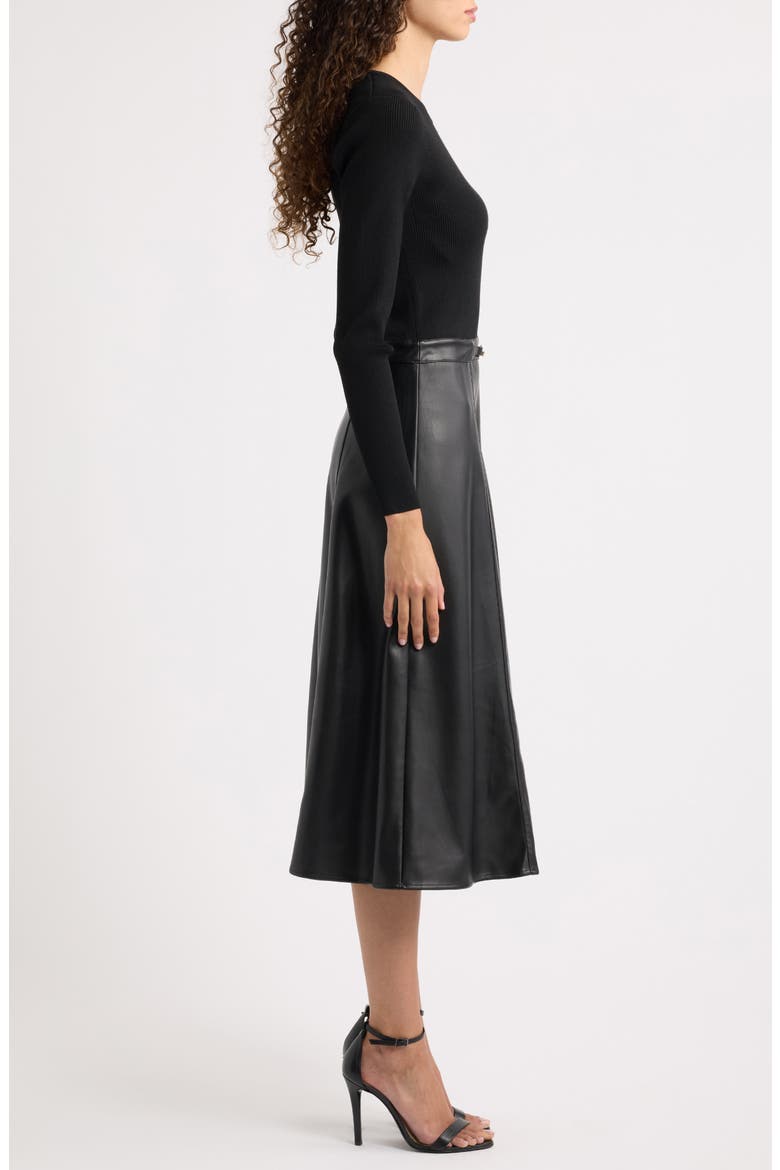 The Quinn Mixed-Media Faux Leather Dress, Alternate, color, NOIR