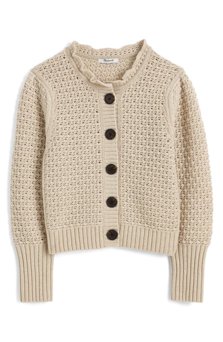Madewell Scalloped Merino Wool Blend Cardigan, Alternate, color, Heather Oat