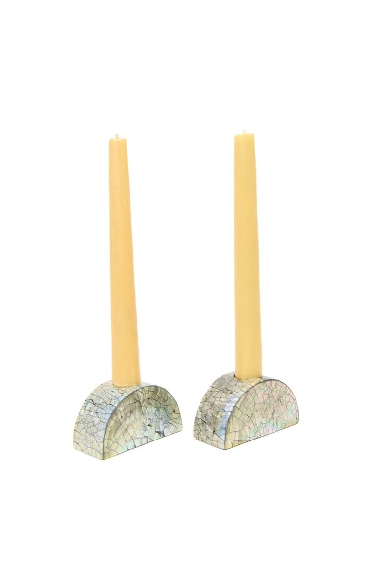 Half Moon Mother Of Pearl Candle Holders - Set of 2, Main, color, Seafoam