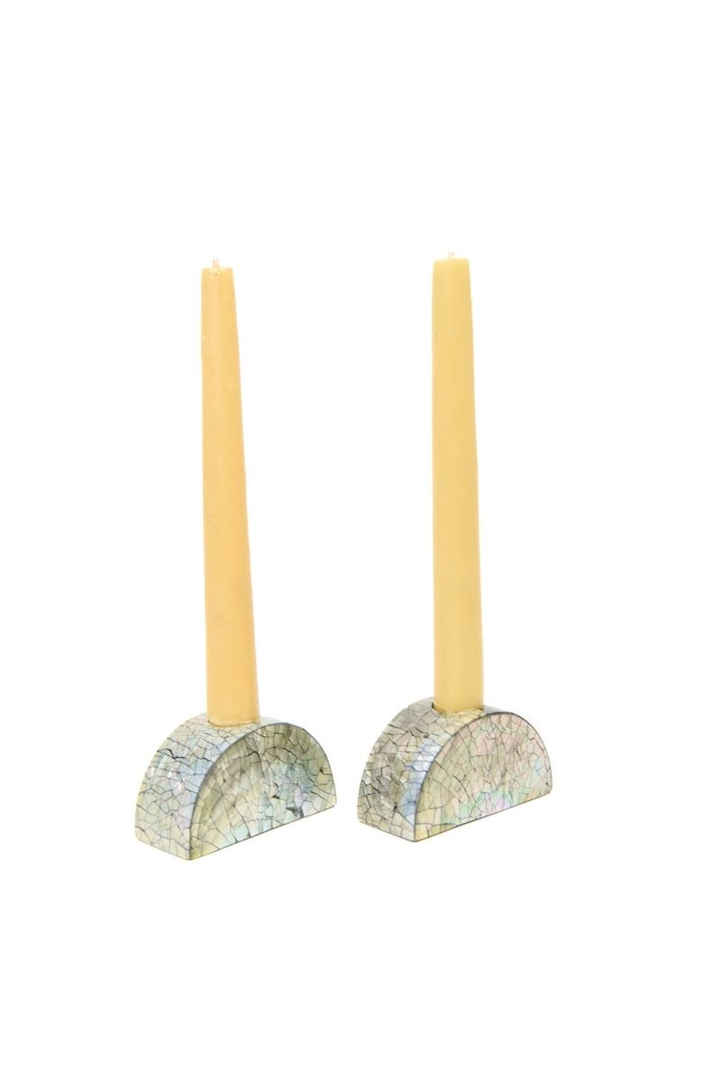 Kubo Half Moon Mother Of Pearl Candle Holders - Set of 2, Main, color, Seafoam