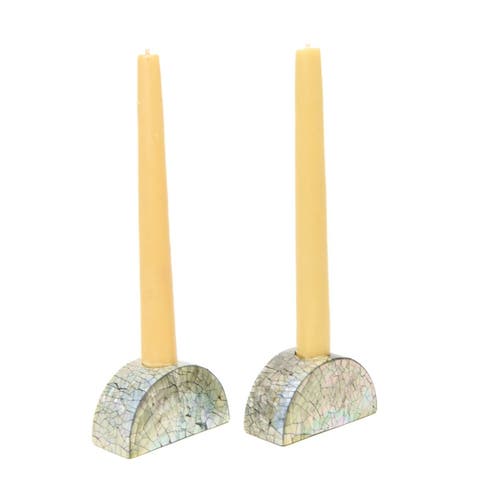 Half Moon Mother Of Pearl Candle Holders - Set of 2