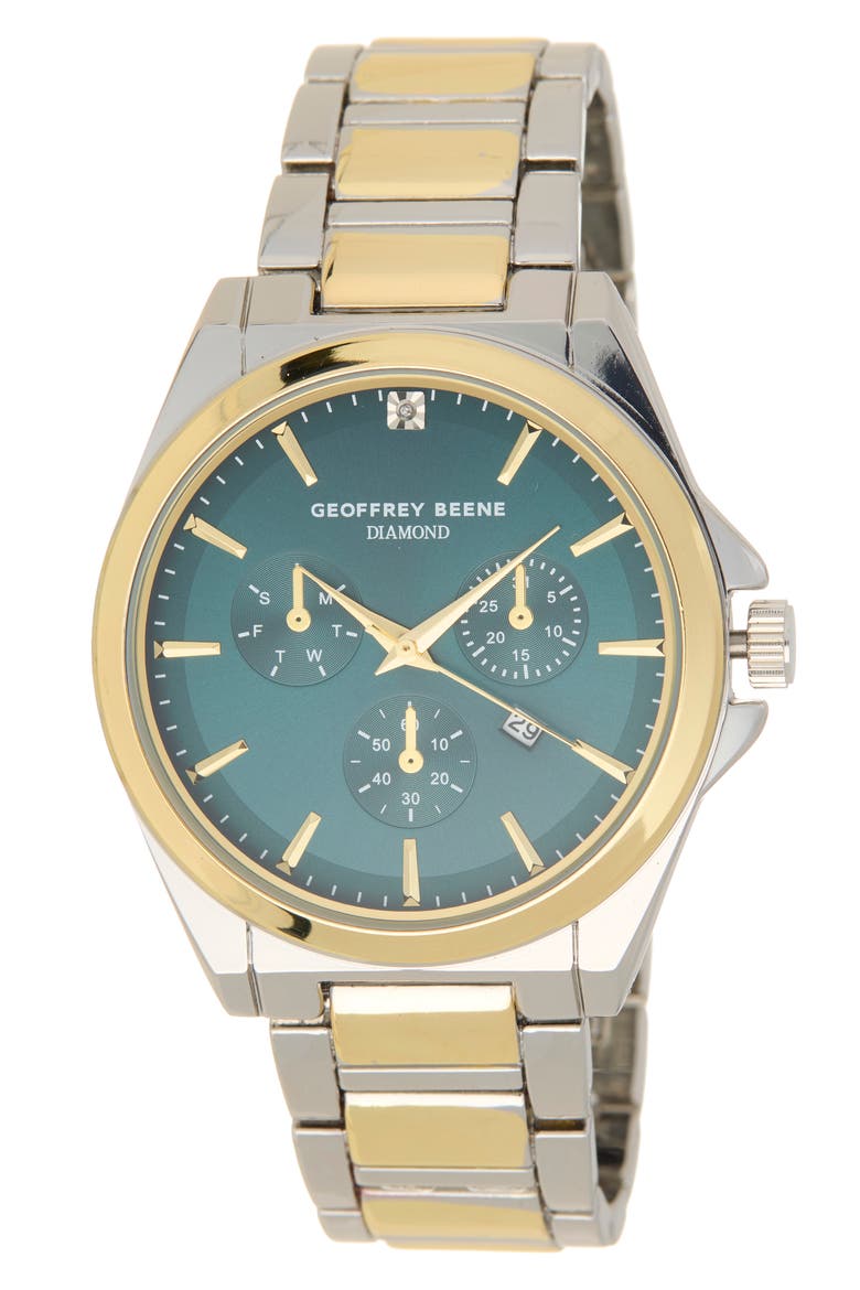 Diamond Two-Tone Bracelet Strap Multifunction Watch, 43mm, Main, color, TWO TONE/ TEAL