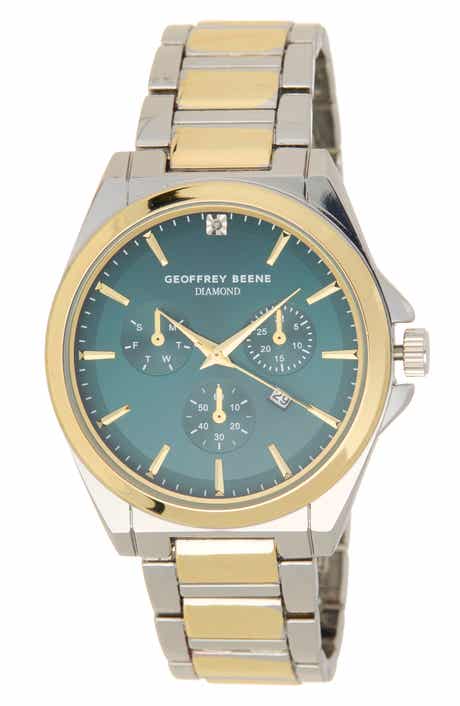 GEOFFREY BEENE Diamond Two-Tone Bracelet Strap Multifunction Watch, 43mm