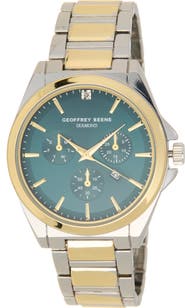 GEOFFREY BEENE Diamond Two-Tone Bracelet Strap Multifunction Watch, 43mm