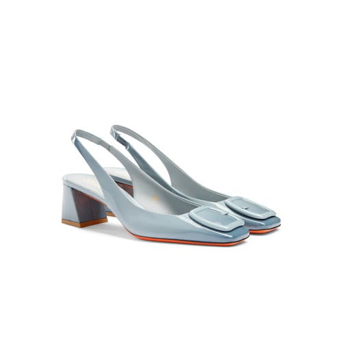 Santoni Lemon Patent Buckle Slingback Pumps In Blue