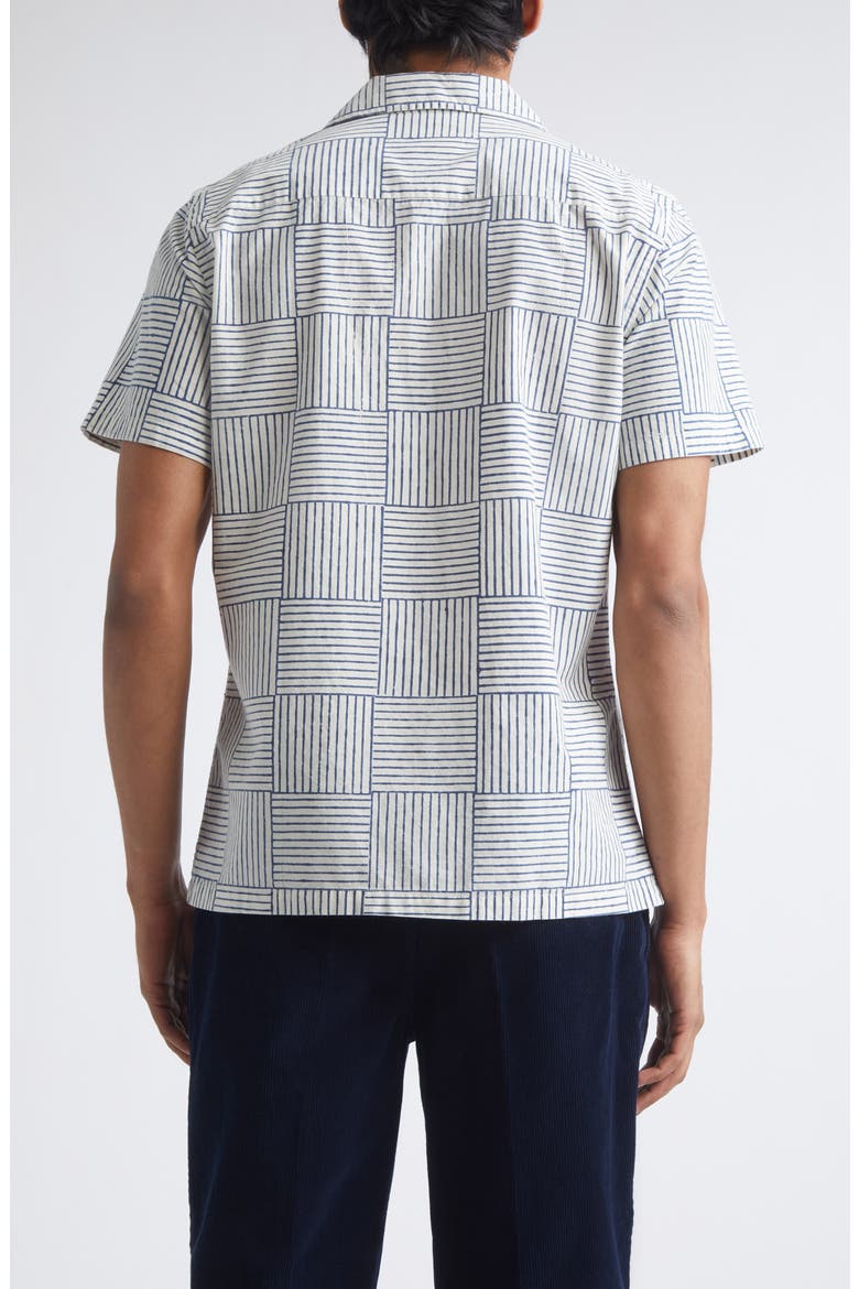 Weave Block Print Cotton Camp Shirt, Alternate, color, NAVY AND WHITE