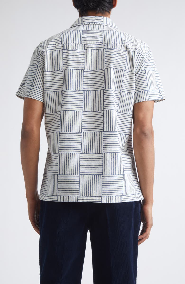 Drake's Weave Block Print Cotton Camp Shirt, Alternate, color, Navy And White