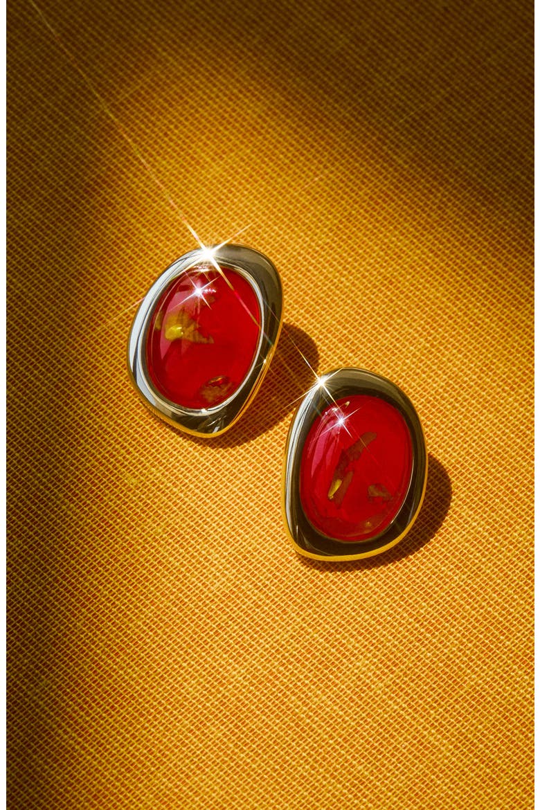 The Amber Honey Resin Stud Earrings, Alternate, color, GOLD