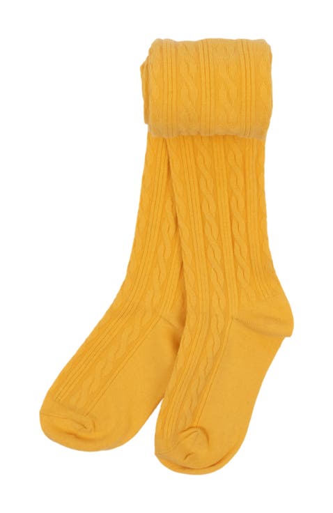 Girls Cable Knit Tights, Cotton Blend