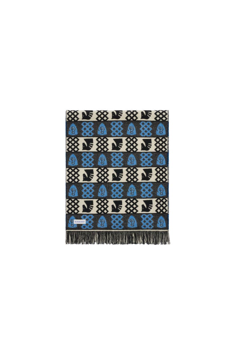 Burberry Chess Fair Isle Wool Scarf, Alternate, color, Black/Calico White/Knight Blue