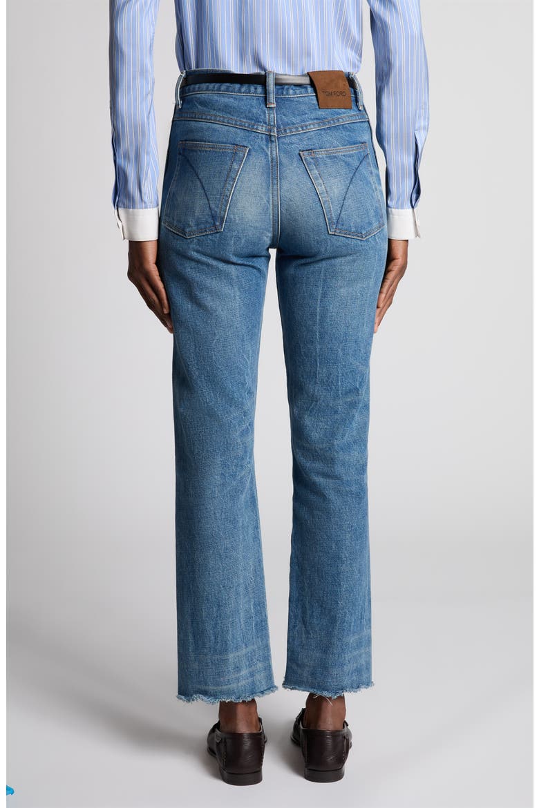 Stonewash Raw Hem Straight Leg Jeans, Alternate, color, DENIM