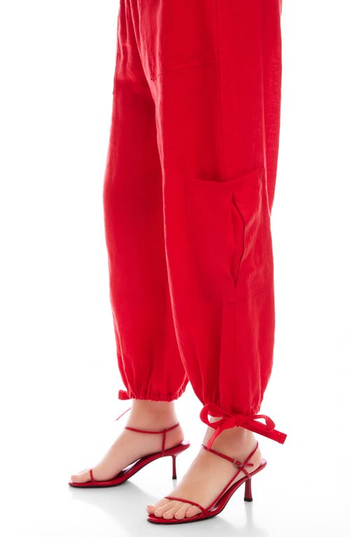 Fifteen Twenty Charo Tie Waist Cargo Pants In Cherry