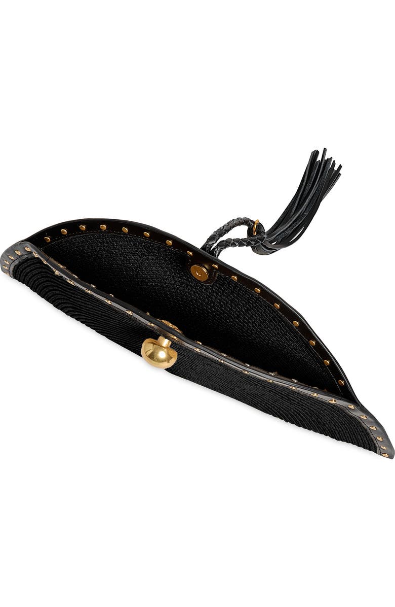 Rebecca Minkoff Half Moon Studded Straw Clutch, Alternate, color, Black