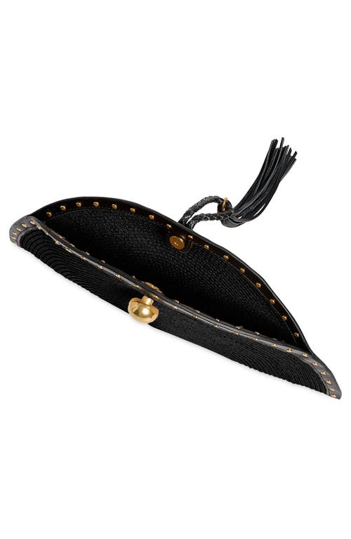 Rebecca Minkoff Half Moon Studded Straw Clutch