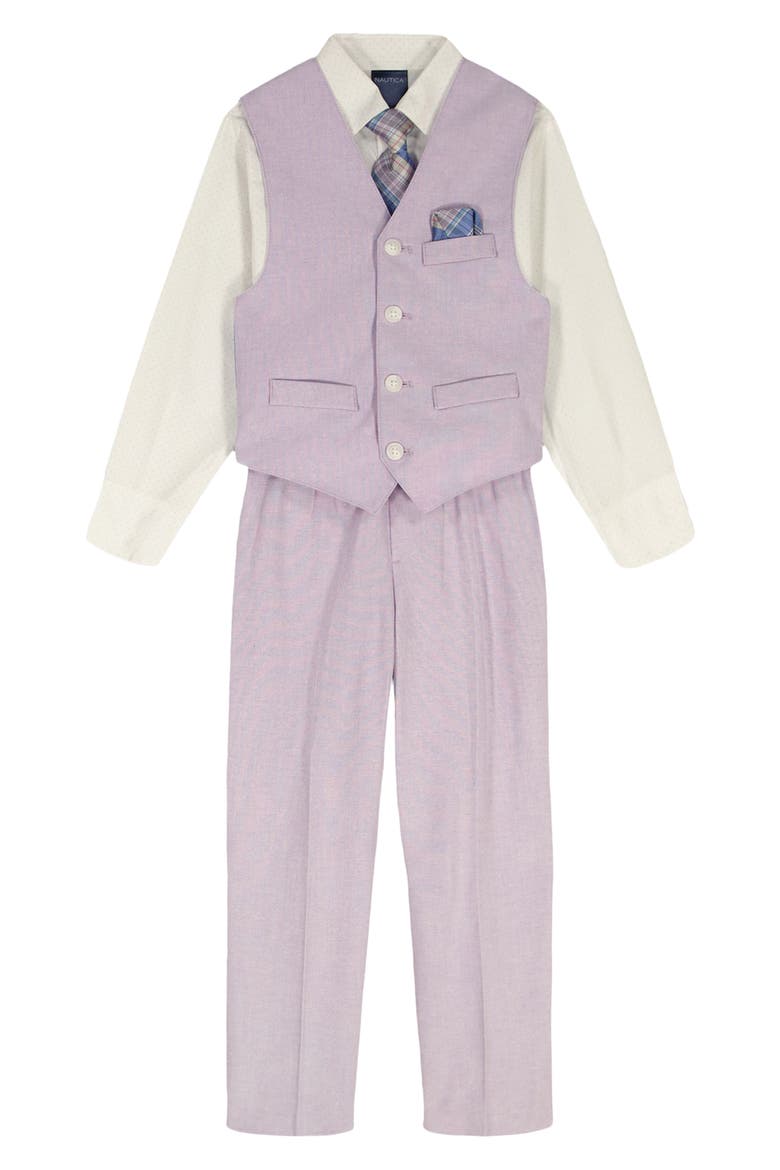 Kids' Button-Up Shirt, Waistcoat, Pants & Tie Set, Main, color, PASTEL LILAC