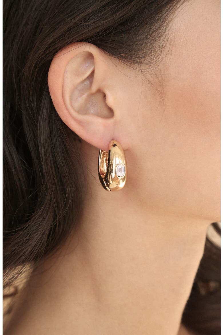 Deco Cubic Zirconia Hoop Earrings, Alternate, color, GOLD