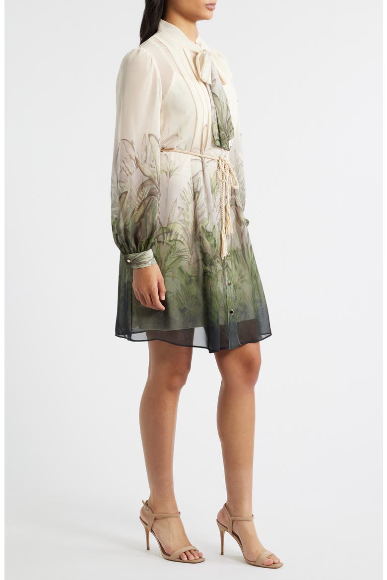 Pleated Long Sleeve Shirtdress, Alternate, color, IVORY MULTI