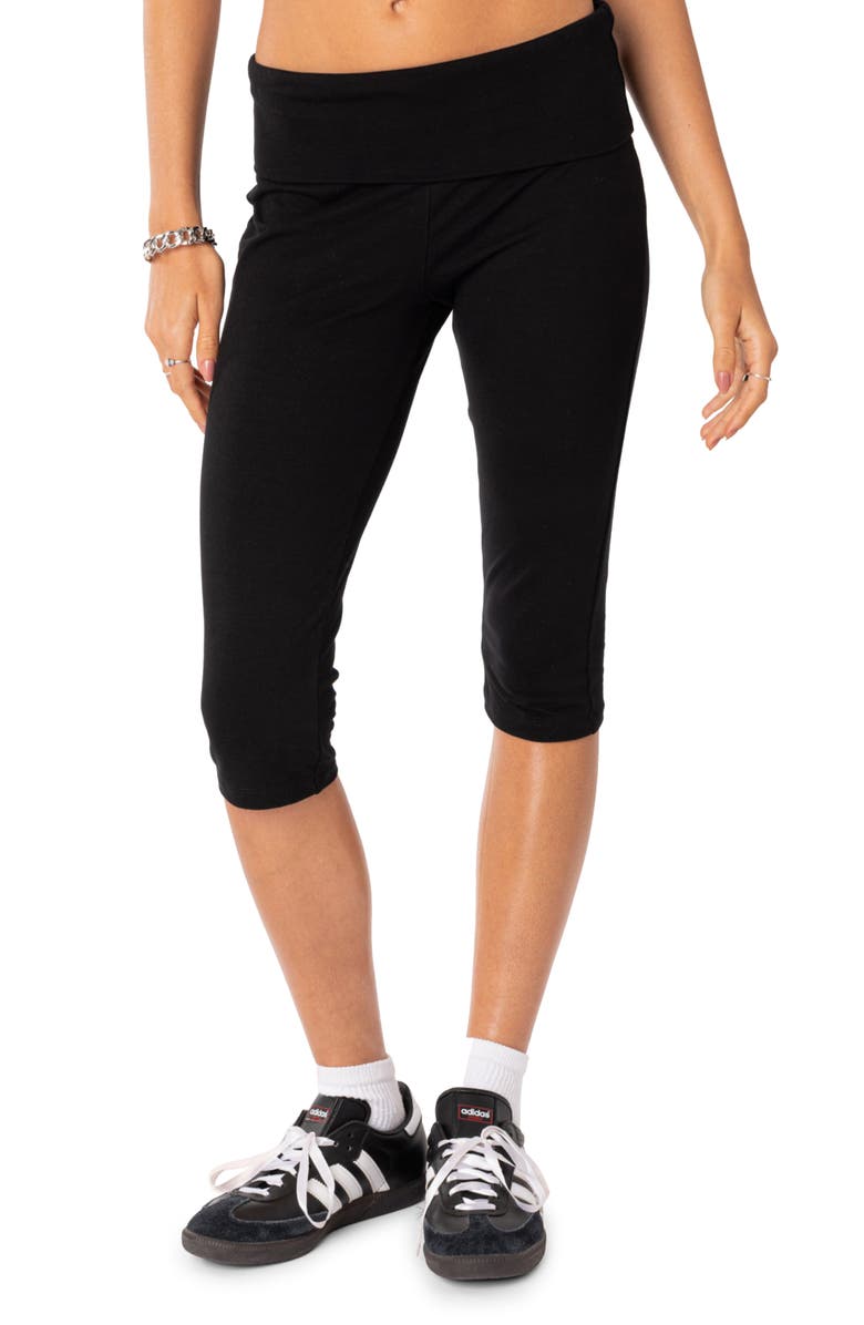 EDIKTED Foldover Stretch Cotton Capri Leggings, Main, color, 