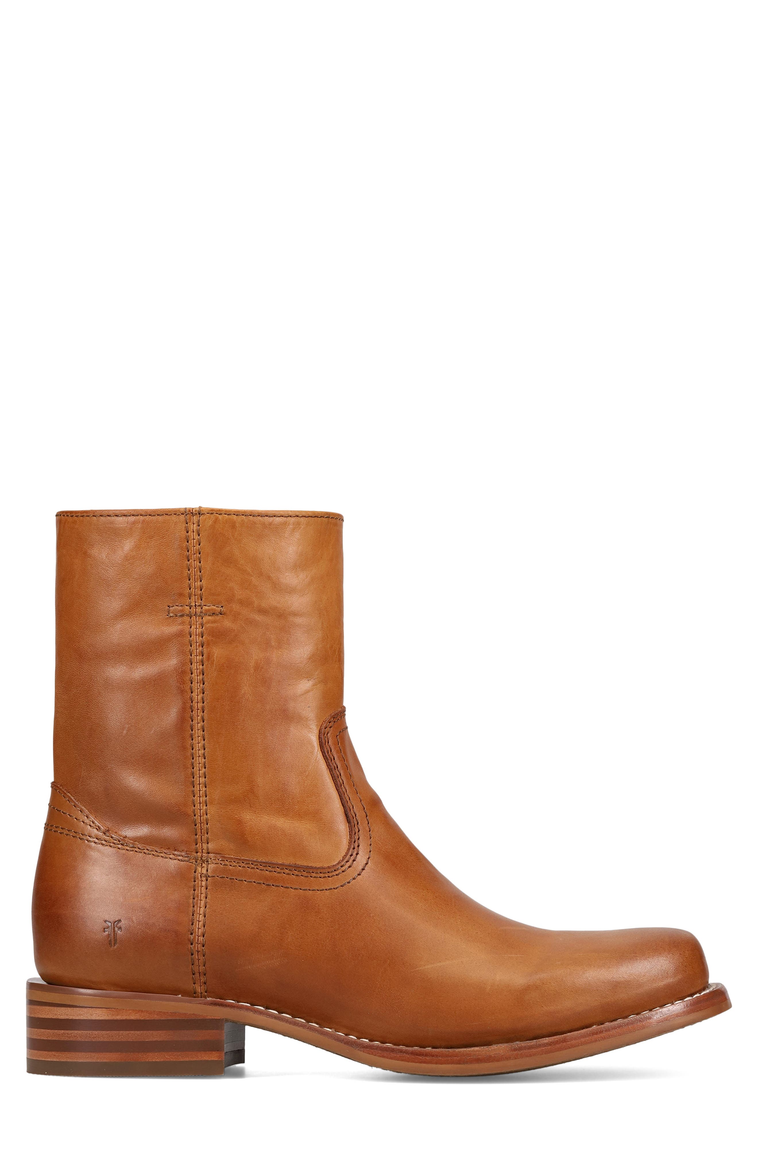 Frye Campus Leather Plain Toe Zip Boot, Alternate, color, Saddle