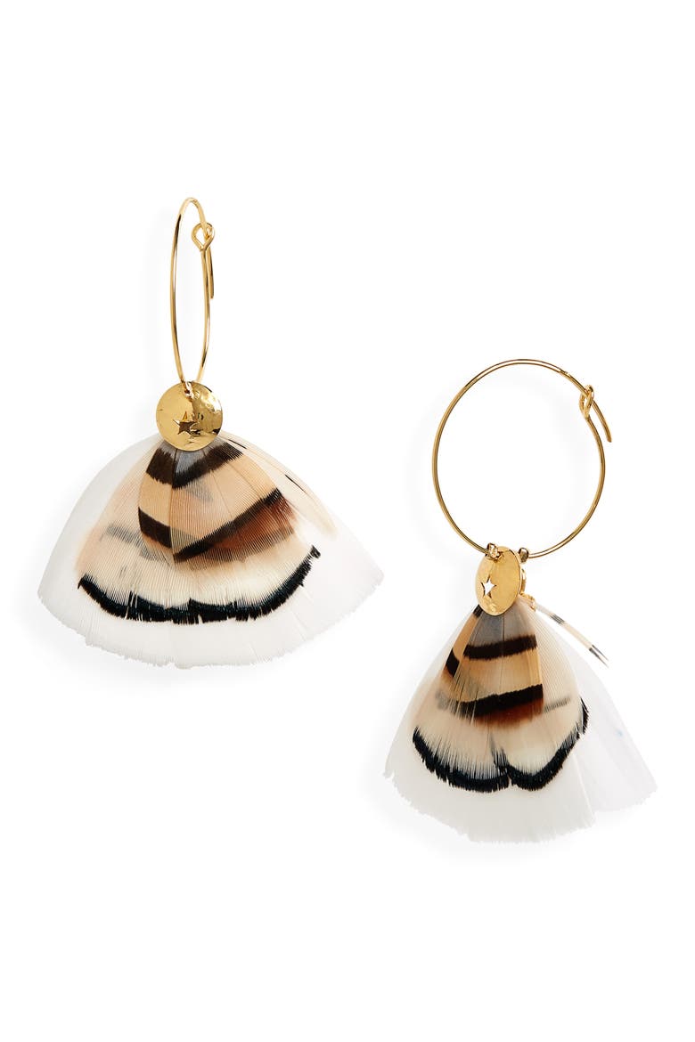 Bermude Feather Hoop Earrings, Main, color, WHITE MULTI
