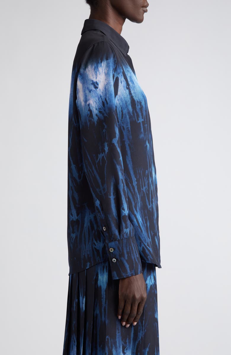 Altuzarra Chika Watercolor Print Silk Shirt, Alternate, color, Berry Blue Shibori
