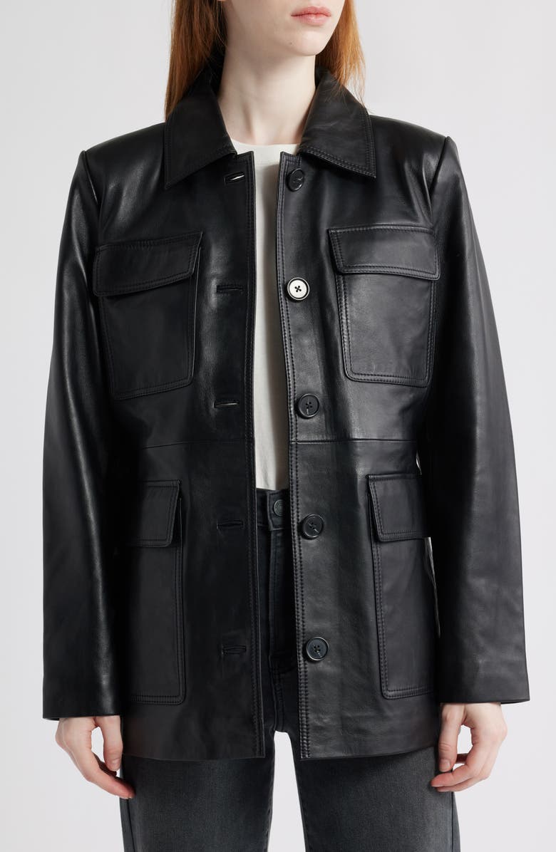Bernardo Leather Shirt Jacket, Alternate, color, Black