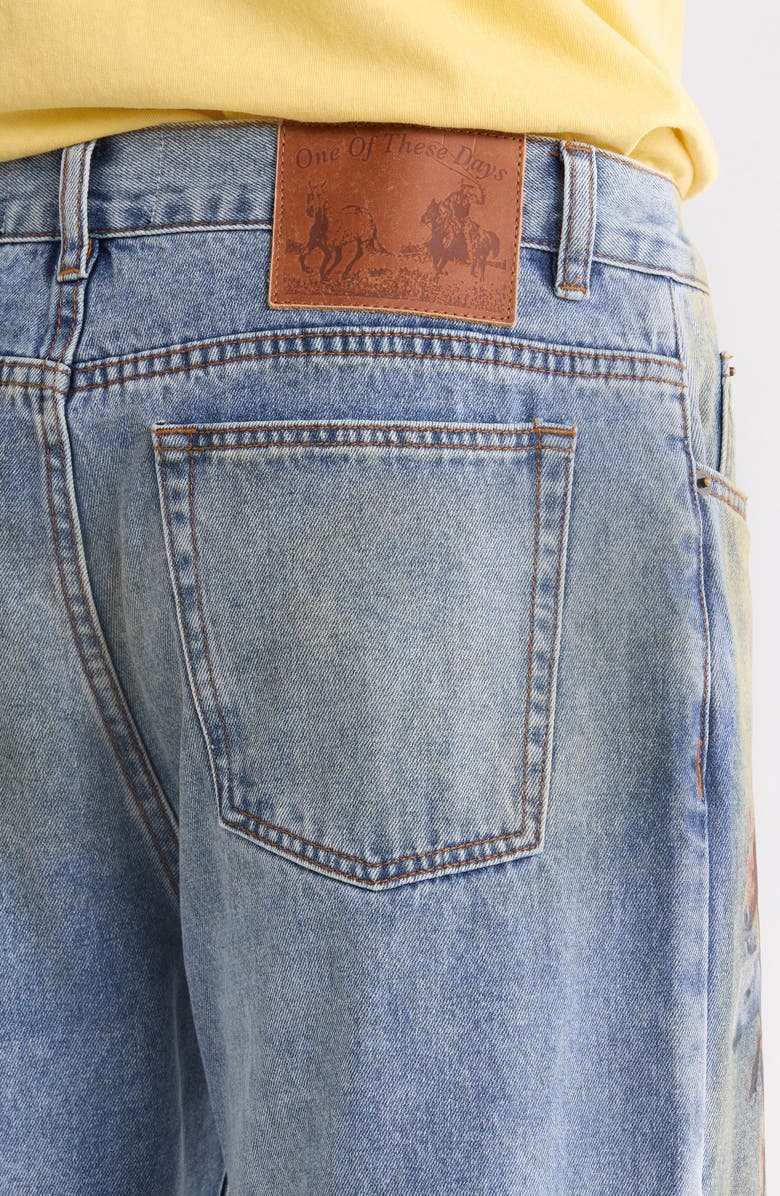 ONE OF THESE DAYS Allover Print Straight Leg Jeans, Alternate, color, Indigo