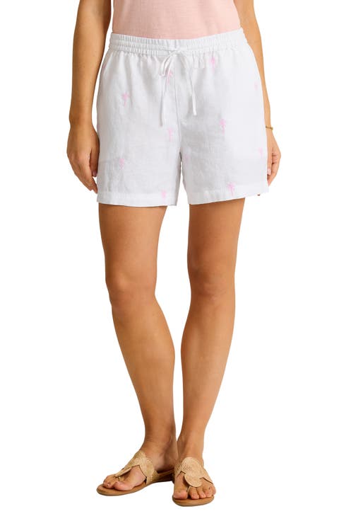Palm Tree Embroidered Linen Shorts