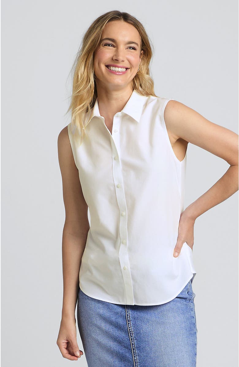 Lands' End Sleeveless No Iron Shirt, Alternate, color, White