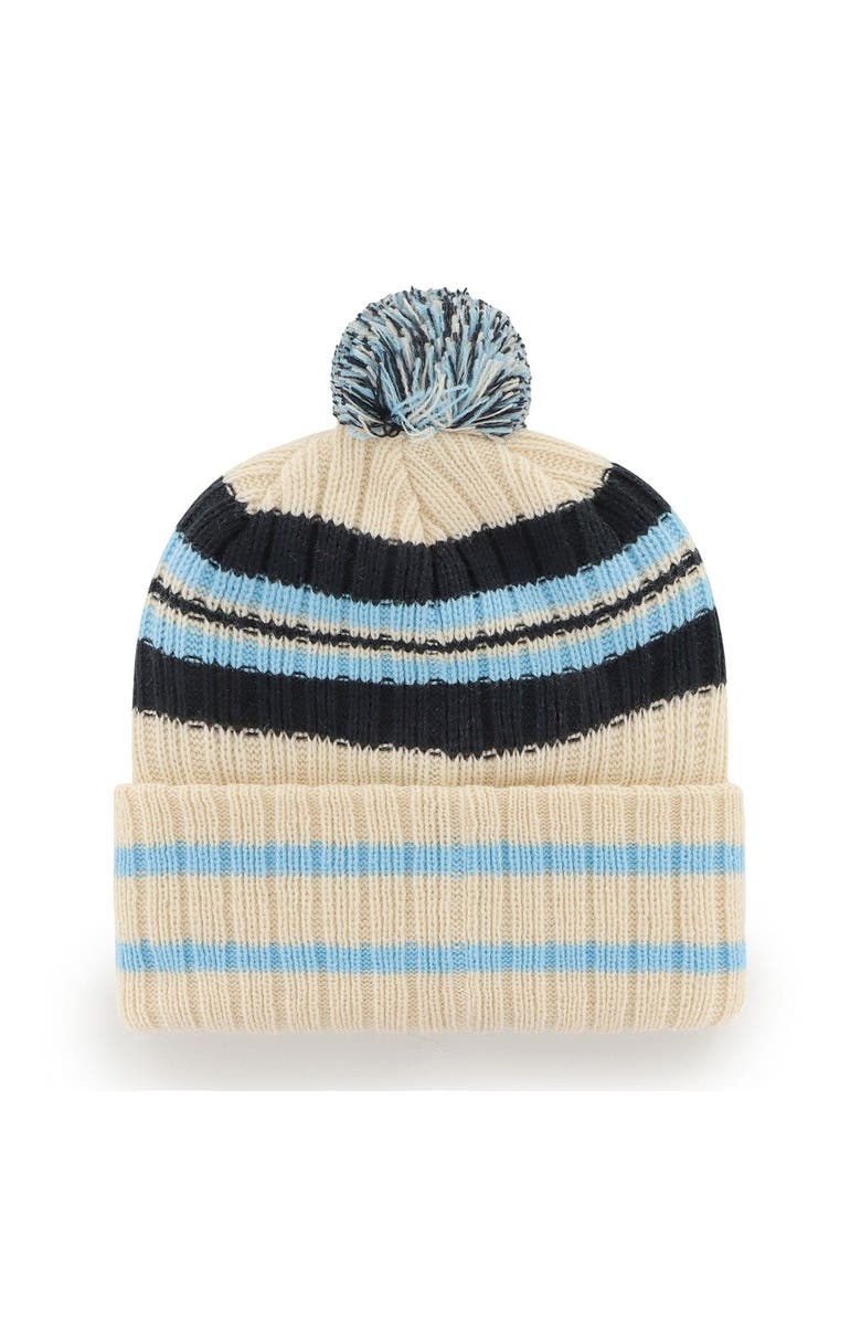 '47 Men's '47 Khaki North Carolina Tar Heels Hone Patch Cuffed Knit Hat with Pom, Alternate, color, 