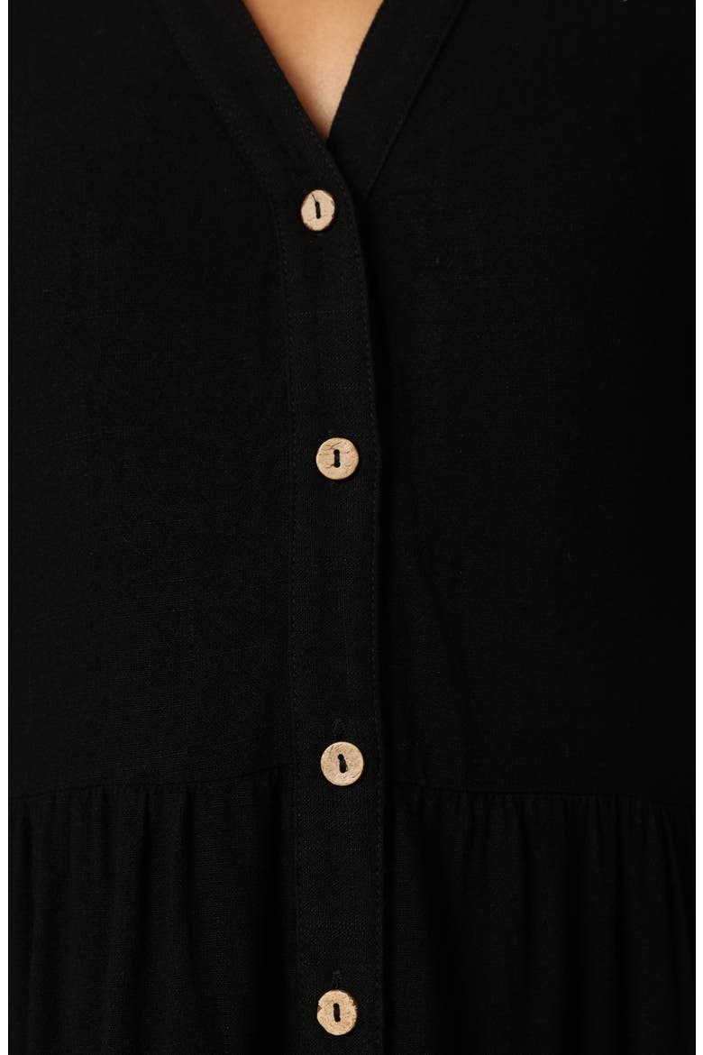 Natalya Linen Midi Shirtdress, Alternate, color, BLACK