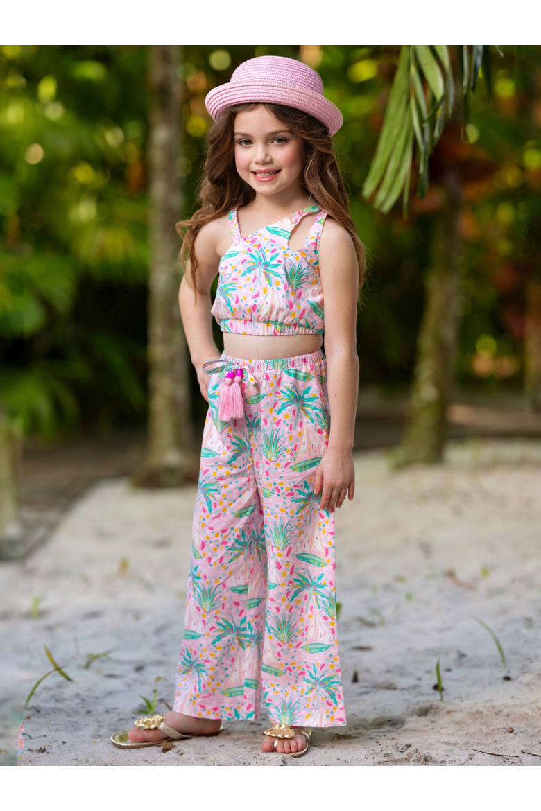 Tropical Paradise One-Shoulder Top and Palazzo Pants Set, Alternate, color, Pink