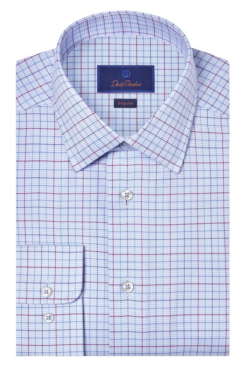 Regular Fit Check Cotton Dobby Dress Shirt, Main, color, SKY/ MERLOT