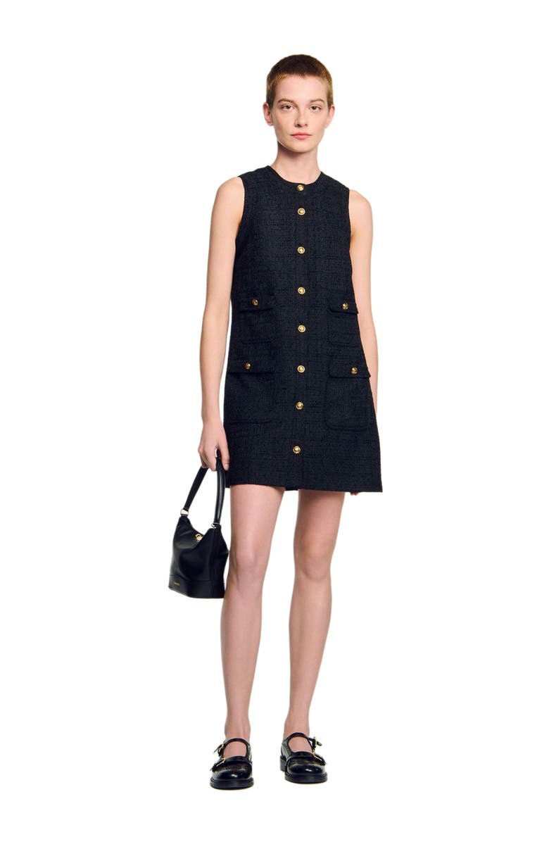 SANDRO Short tweed dress, Alternate, color, Black
