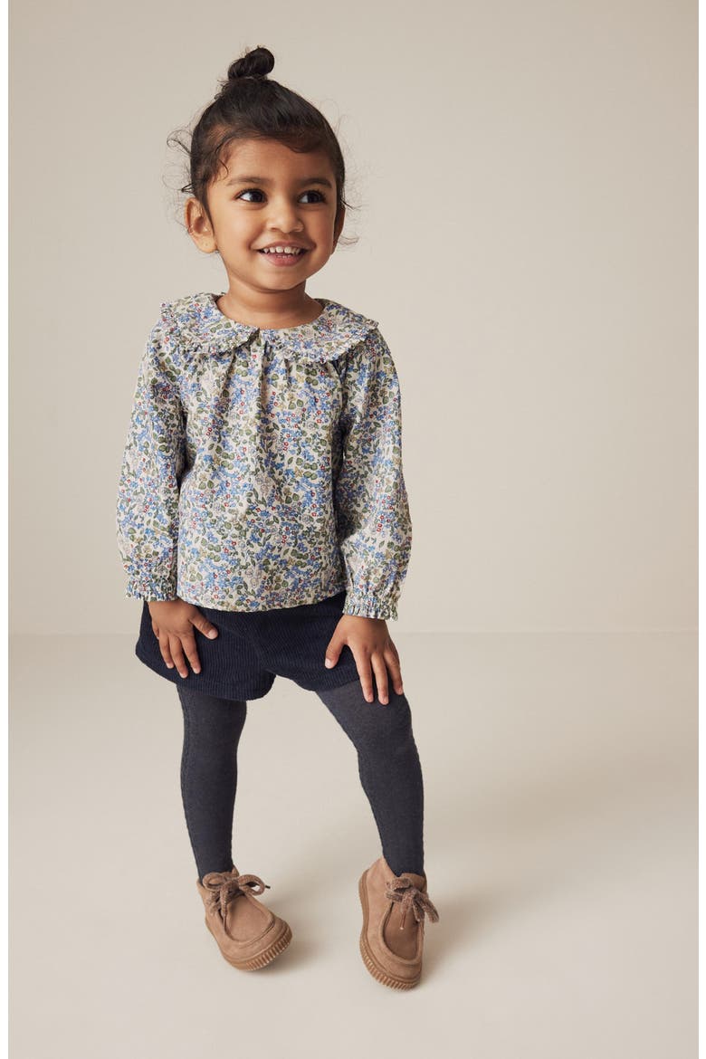 Kids' Floral Cotton Shirt, Corduroy Shorts & Tights Set, Alternate, color, BLUE
