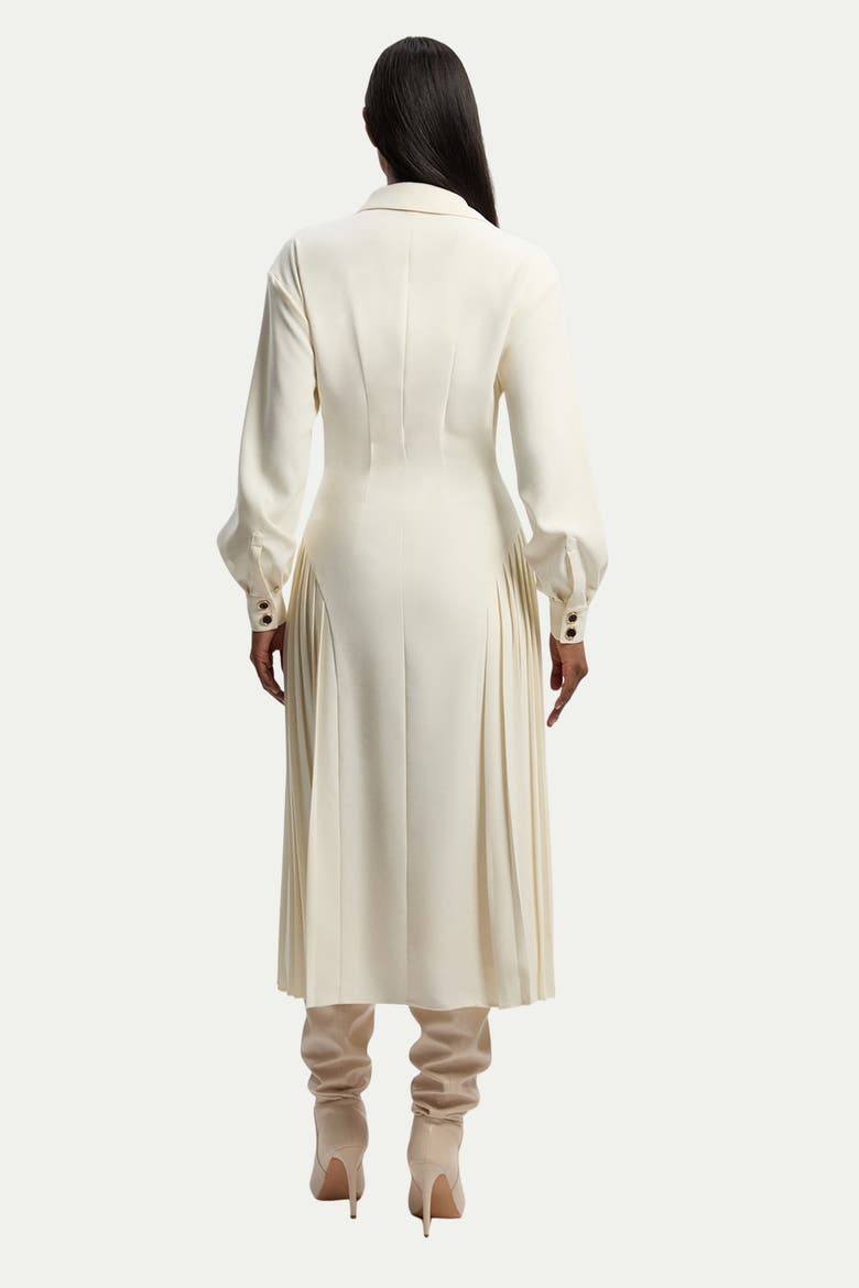 Tailored Crepe Belted Pleated Midi Dress, Alternate, color, Ivory