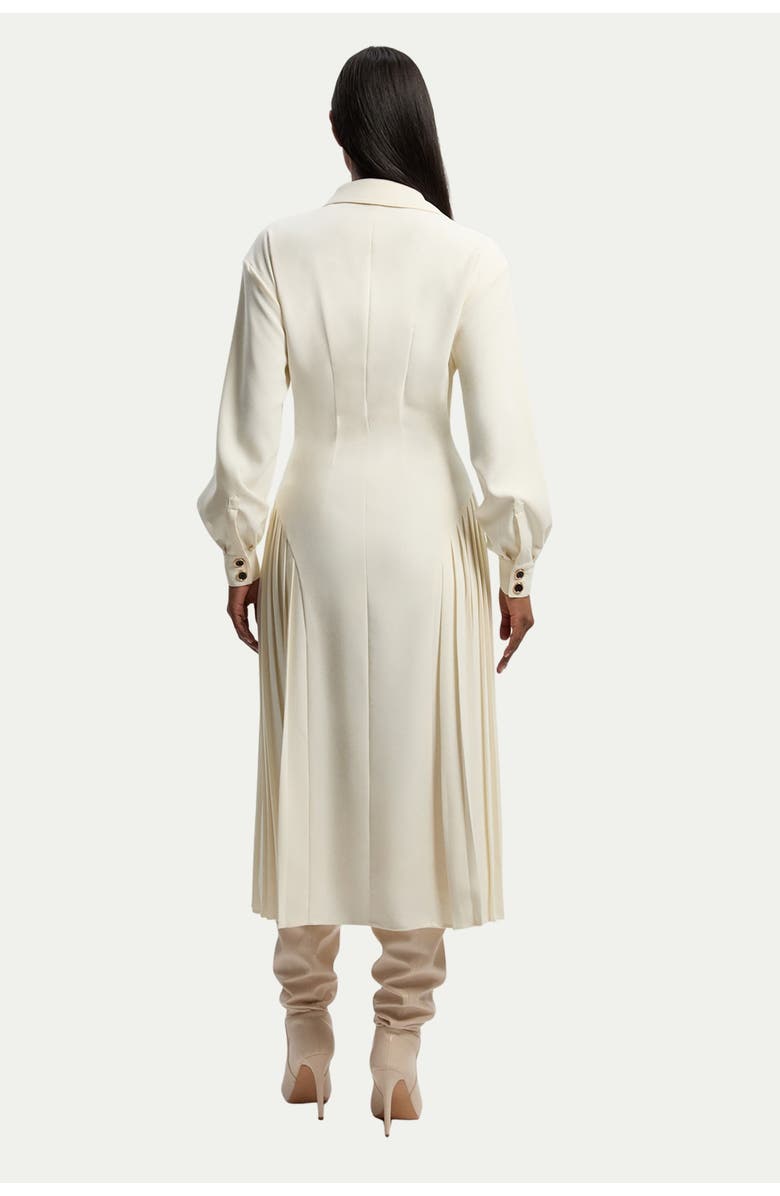 Karen Millen Tailored Crepe Belted Pleated Midi Dress, Alternate, color, Ivory