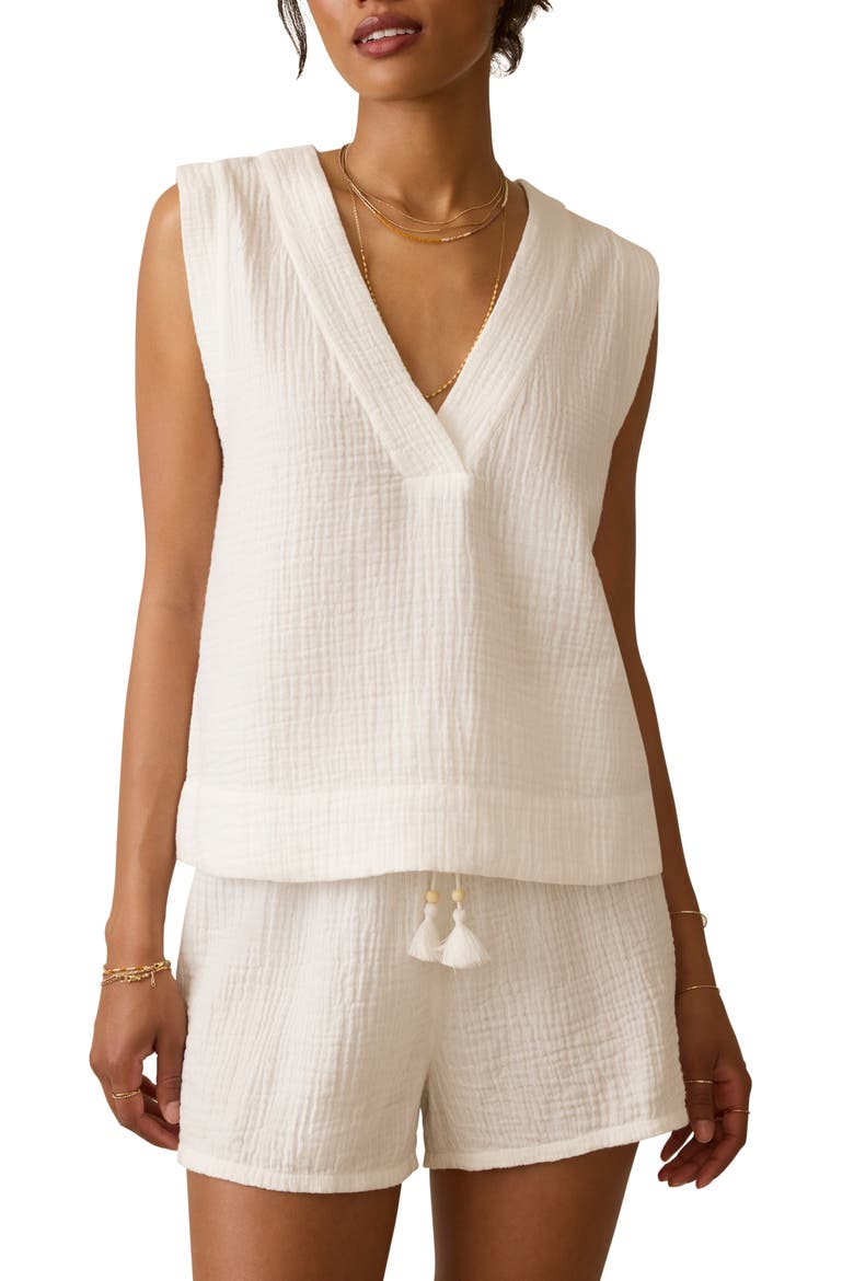 Dune Sleeveless Organic Cotton Gauze Popover Top, Main, color, WHITE