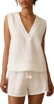 Faherty Dune Sleeveless Organic Cotton Gauze Popover Top