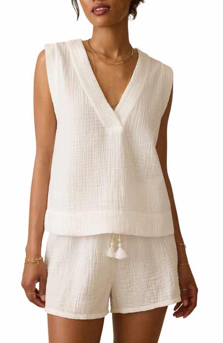 Faherty Dune Sleeveless Organic Cotton Gauze Popover Top