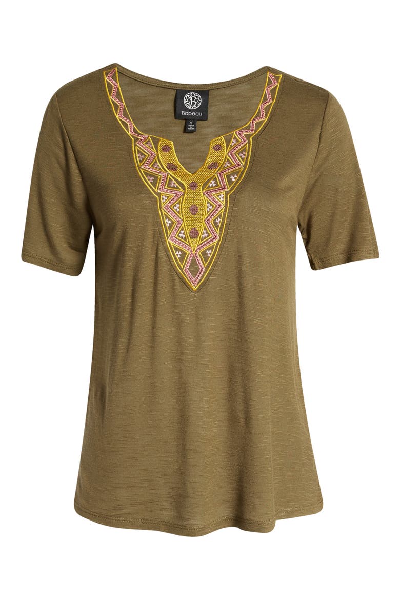 Embroidered Neck T-Shirt, Alternate, color, DARK OLIVE