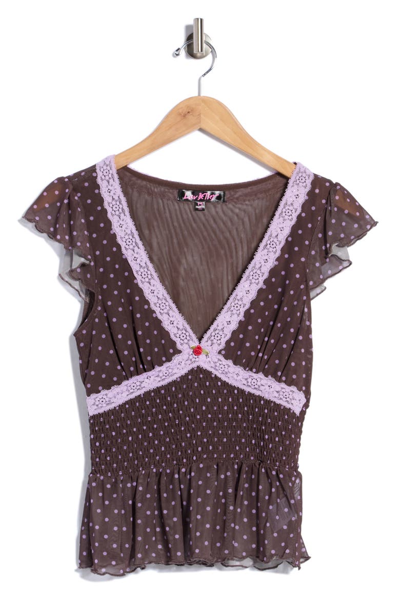 Flutter Sleeve Babydoll Top, Main, color, BROWN LAVENDER