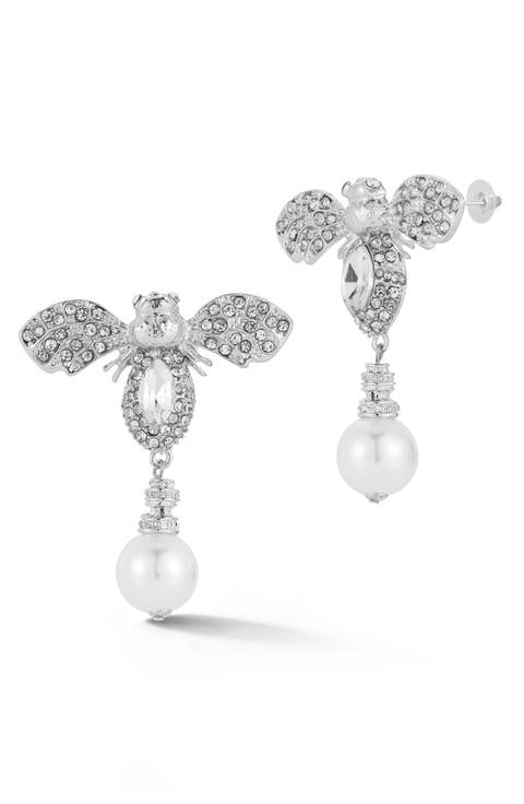 Faux Pearl Bee Drop Earrings