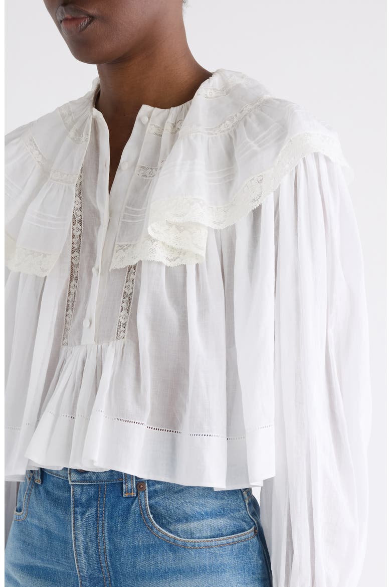 Lace Trim Cotton Pullover Shirt, Alternate, color, ICONIC MILK