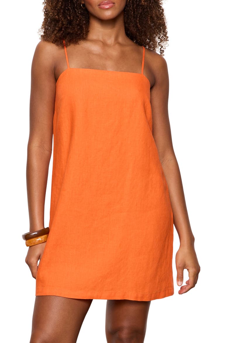 Hideaway Tie Strap Linen Dress, Alternate, color, HIBISCUS ORANGE