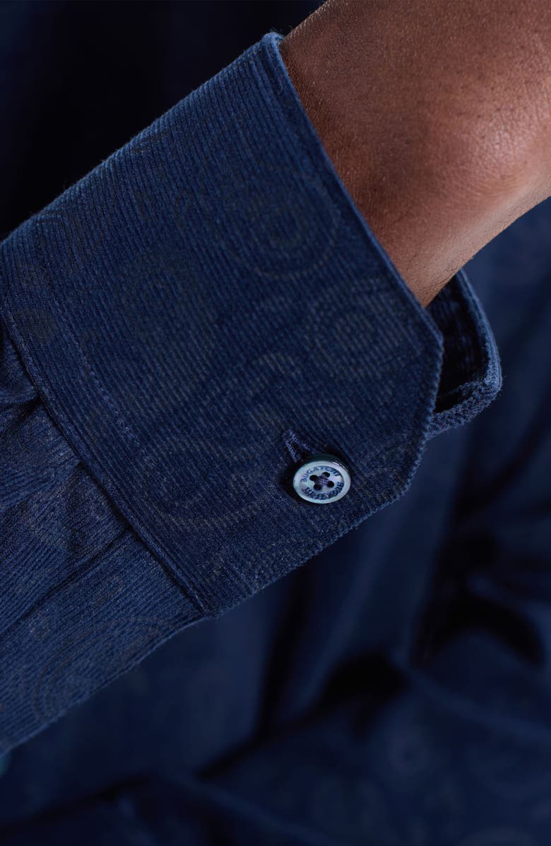 Bugatchi Axel Trim Fit Paisley Cotton Corduroy Button-Up Shirt, Alternate, color, Navy