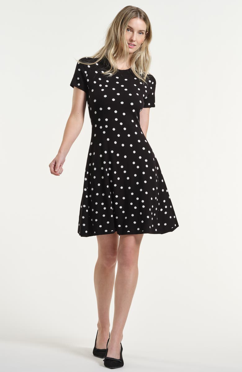 Isaac Mizrahi New York Polka Dot Fit & Flare Sweater Dress, Alternate, color, Black/ White