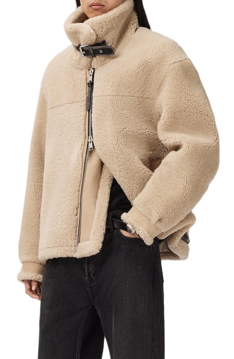 AllSaints Vernon Genuine Shearling Jacket, Alternate, color, Feather Taupe