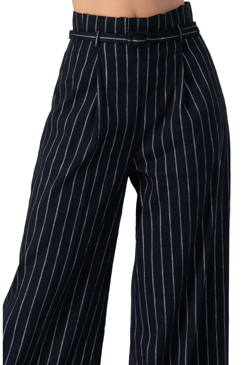 Striped Wide-Leg Trousers with Belt, Alternate, color, Navy Blue