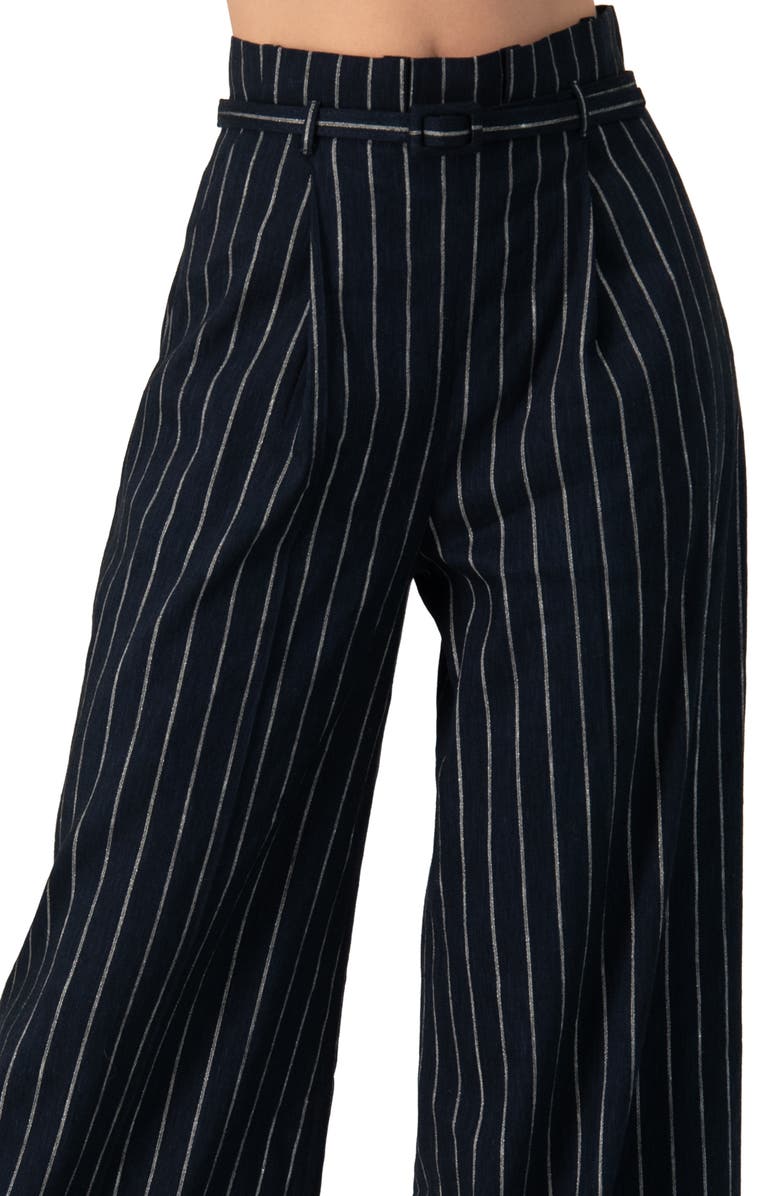 IVONNE Striped Wide-Leg Trousers with Belt, Alternate, color, Navy Blue